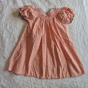 Petit Ami girls size 4T orange & white gingham smocked pumpkin dress VVGUC